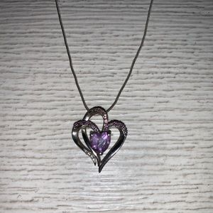 Amethyst Heart Silver Key Jewelers Necklace